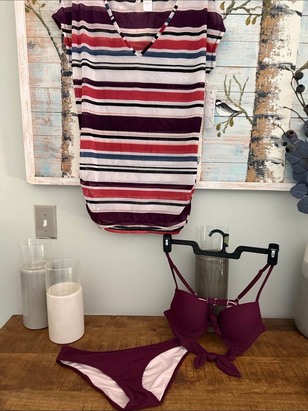 Shade & Shore Tie-Front Bikini in Burgundy & NWT Anne Cole Cover Up Bundle